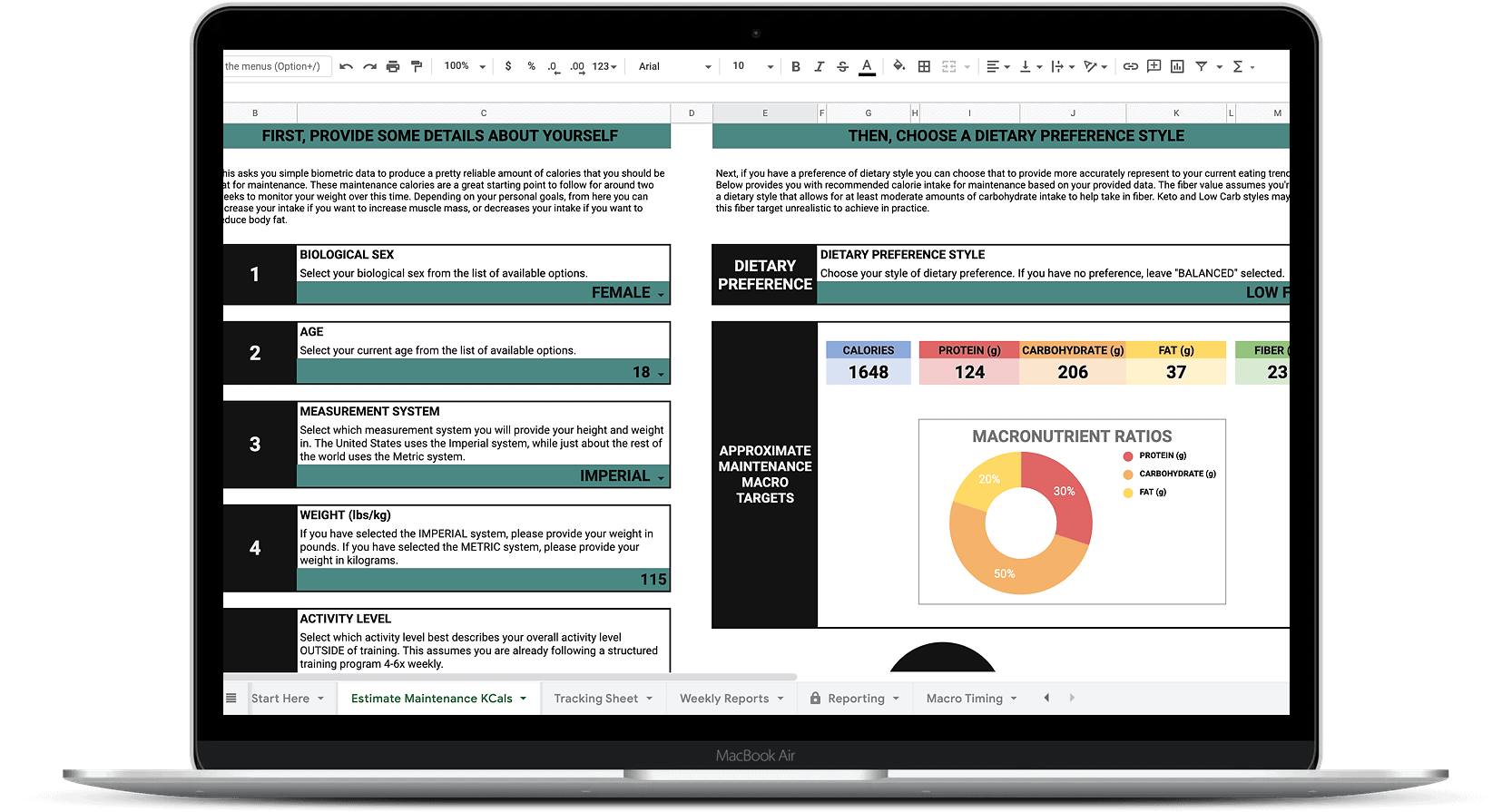 Macronutrient Reporting & Check-In Template Nutrition Coaching Client Progress Sheet